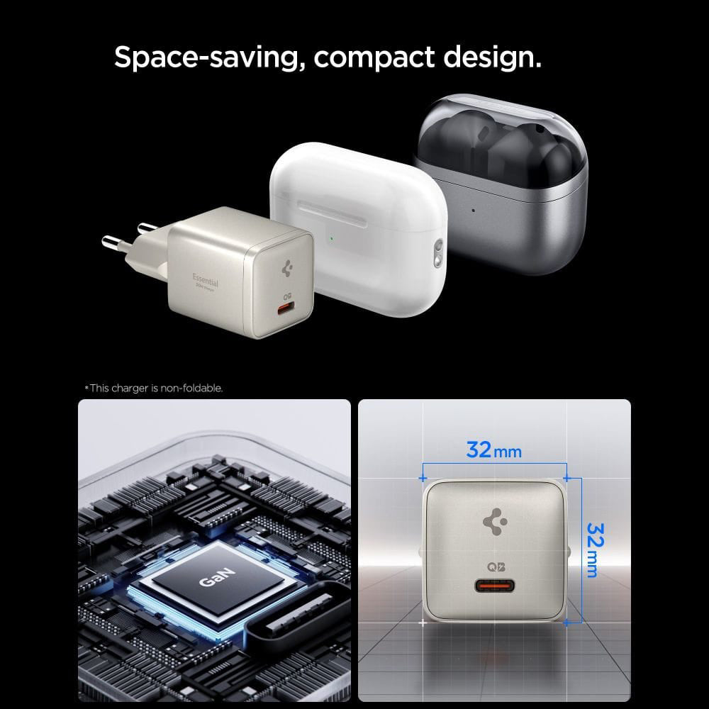 Sieťová nabíjačka Spigen EE301EU Essential, 30W, 3A, 1 x USB-C, Titanovo sivá ACH10448
