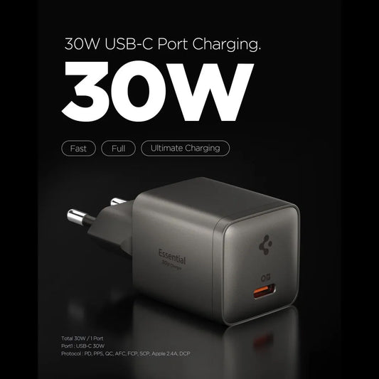 Sieťová nabíjačka Spigen EE301EU Essential, 30W, 3A, 1 x USB-C, sivá ACH10447