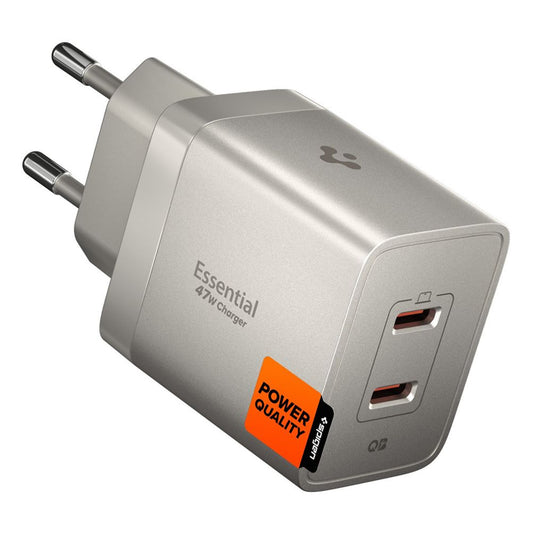 Sieťová nabíjačka Spigen EE472EU Essential, 47W, 3A, 2 x USB-C, Titanovo sivá ACH10451