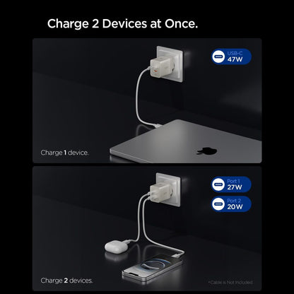 Sieťová nabíjačka Spigen EE472EU Essential, 47W, 3A, 2 x USB-C, Titanovo sivá ACH10451