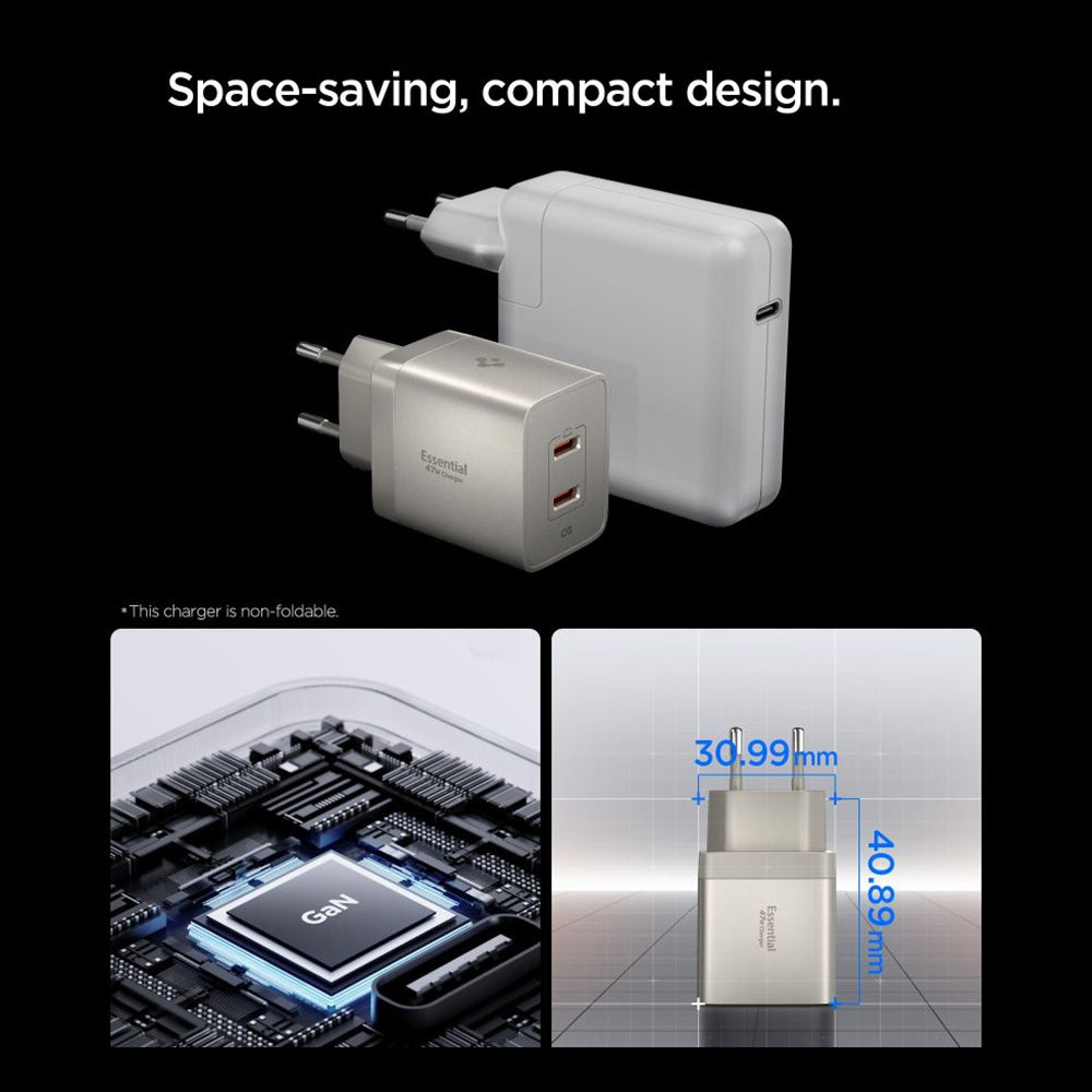 Sieťová nabíjačka Spigen EE472EU Essential, 47W, 3A, 2 x USB-C, Titanovo sivá ACH10451
