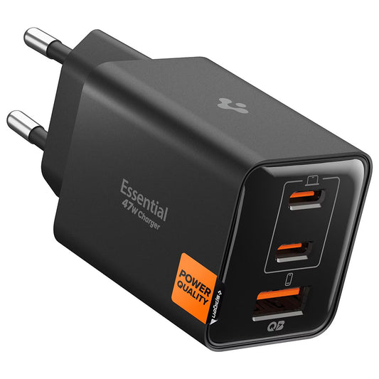 Sieťová nabíjačka Spigen EE473EU Essential, 47W, 3A, 1 x USB-A - 2 x USB-C, Čierna ACH09465