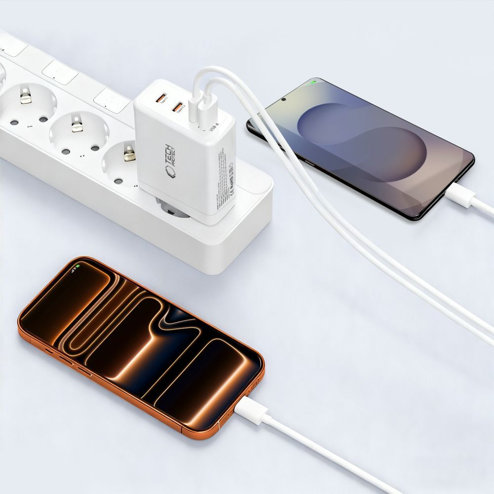 Sieťová nabíjačka Tech-Protect NC120W-GAN, 120W, 5A, 1 x USB-A - 3 x USB-C, Biela