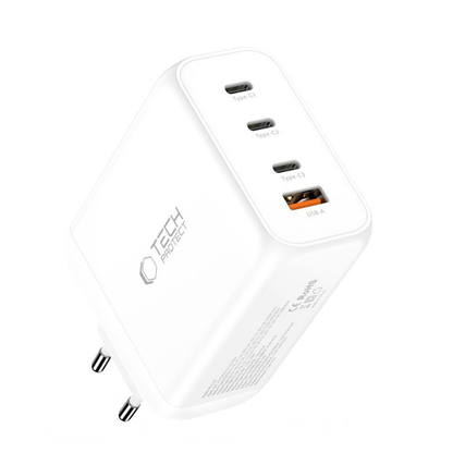 Sieťová nabíjačka Tech-Protect NC200W-GAN, 200W, 5A, 1 x USB-A - 3 x USB-C, Biela