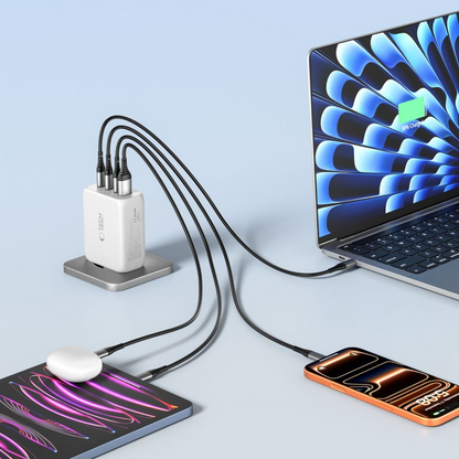 Sieťová nabíjačka Tech-Protect NC200W-GAN, 200W, 5A, 1 x USB-A - 3 x USB-C, Biela