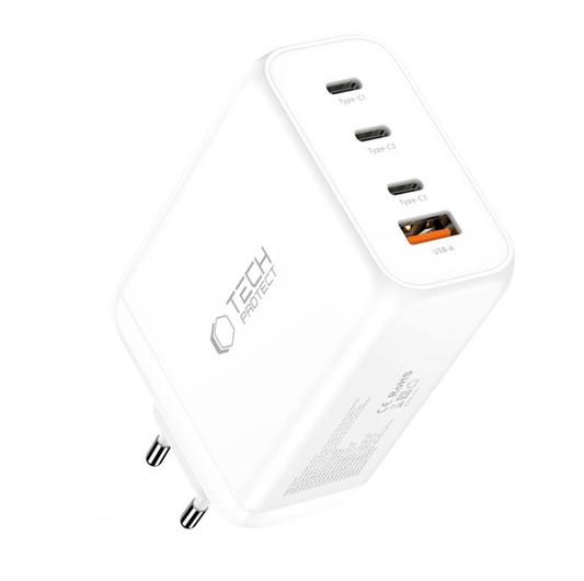 Sieťová nabíjačka Tech-Protect NC240W-GAN, 240W, 5A, 1 x USB-A - 3 x USB-C, Biela