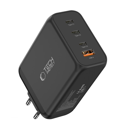 Sieťová nabíjačka Tech-Protect NC240W-GAN, 240W, 5A, 1 x USB-A - 3 x USB-C, Čierna