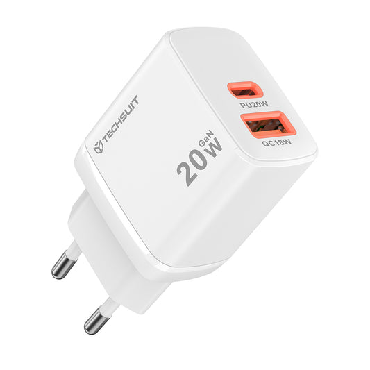 Sieťová nabíjačka Techsuit CH2 Duonix, 20W, 3A, 1 x USB-A - 1 x USB-C, Biela