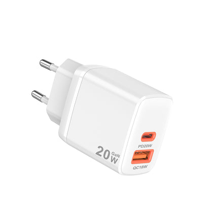 Sieťová nabíjačka Techsuit CH2 Duonix, 20W, 3A, 1 x USB-A - 1 x USB-C, Biela