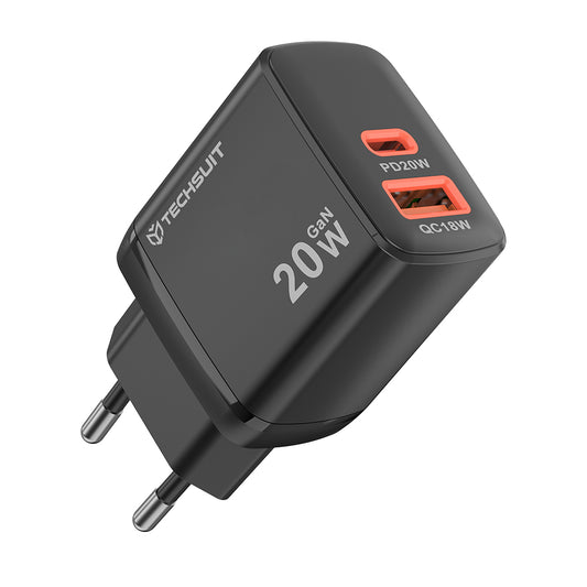 Sieťová nabíjačka Techsuit CH2 Duonix, 20W, 3A, 1 x USB-A - 1 x USB-C, Čierna
