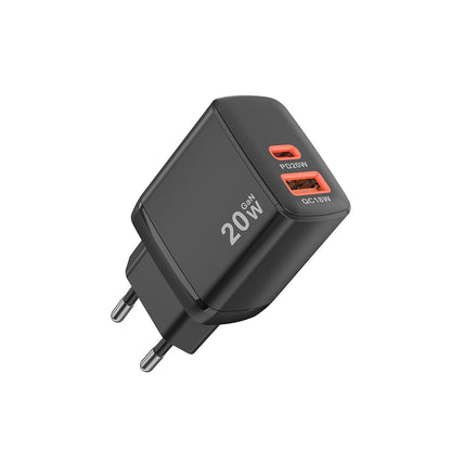 Sieťová nabíjačka Techsuit CH2 Duonix, 20W, 3A, 1 x USB-A - 1 x USB-C, Čierna