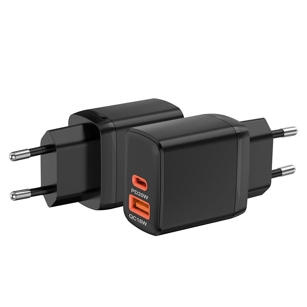 Sieťová nabíjačka Techsuit CH2 Duonix, 20W, 3A, 1 x USB-A - 1 x USB-C, Čierna