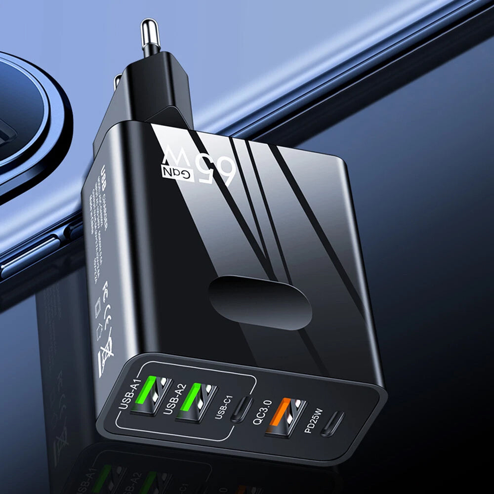 Sieťová nabíjačka Techsuit CHC1 PentaXPower, 25W, 3A, 3 x USB-A - 2 x USB-C, čierna