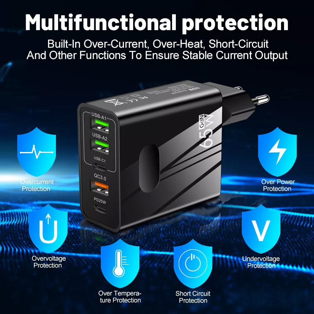 Sieťová nabíjačka Techsuit CHC1 PentaXPower, 25W, 3A, 3 x USB-A - 2 x USB-C, čierna