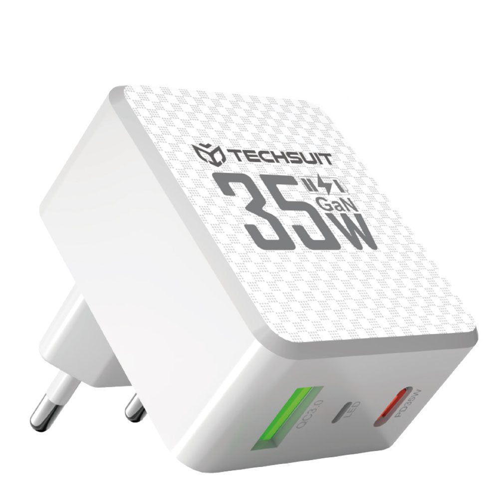 Sieťová nabíjačka Techsuit CHPD173 Tiny, 35W, 3A, 1 x USB-A - 1 x USB-C, Biela