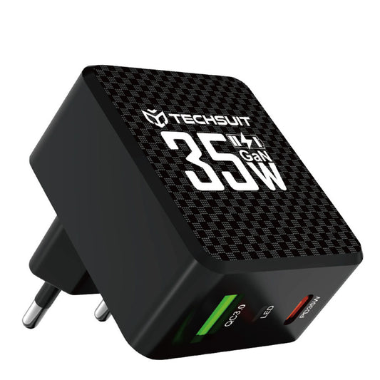 Sieťová nabíjačka Techsuit CHPD173 Tiny, 35W, 3A, 1 x USB-A - 1 x USB-C, čierna