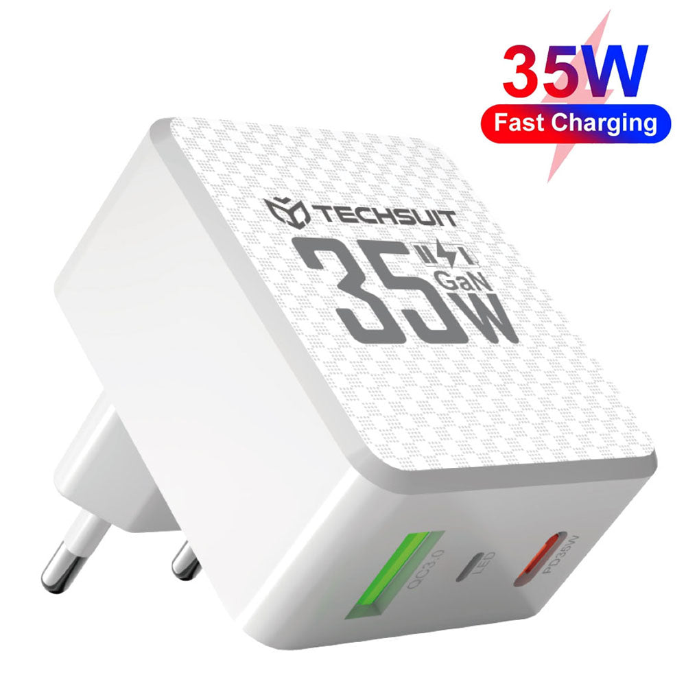 Sieťová nabíjačka Techsuit CHPD173 Tiny, 35W, 3A, 1 x USB-A - 1 x USB-C, Biela