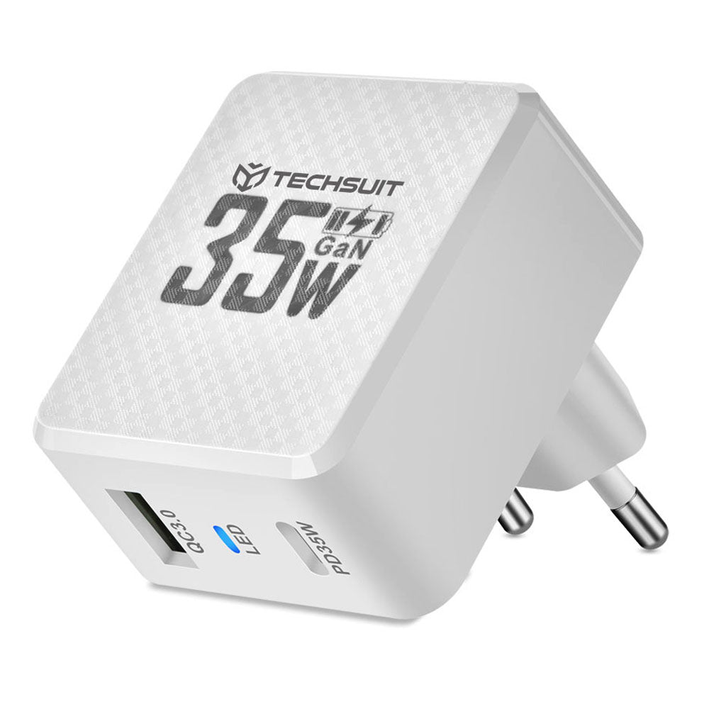 Sieťová nabíjačka Techsuit CHPD173 Tiny, 35W, 3A, 1 x USB-A - 1 x USB-C, Biela