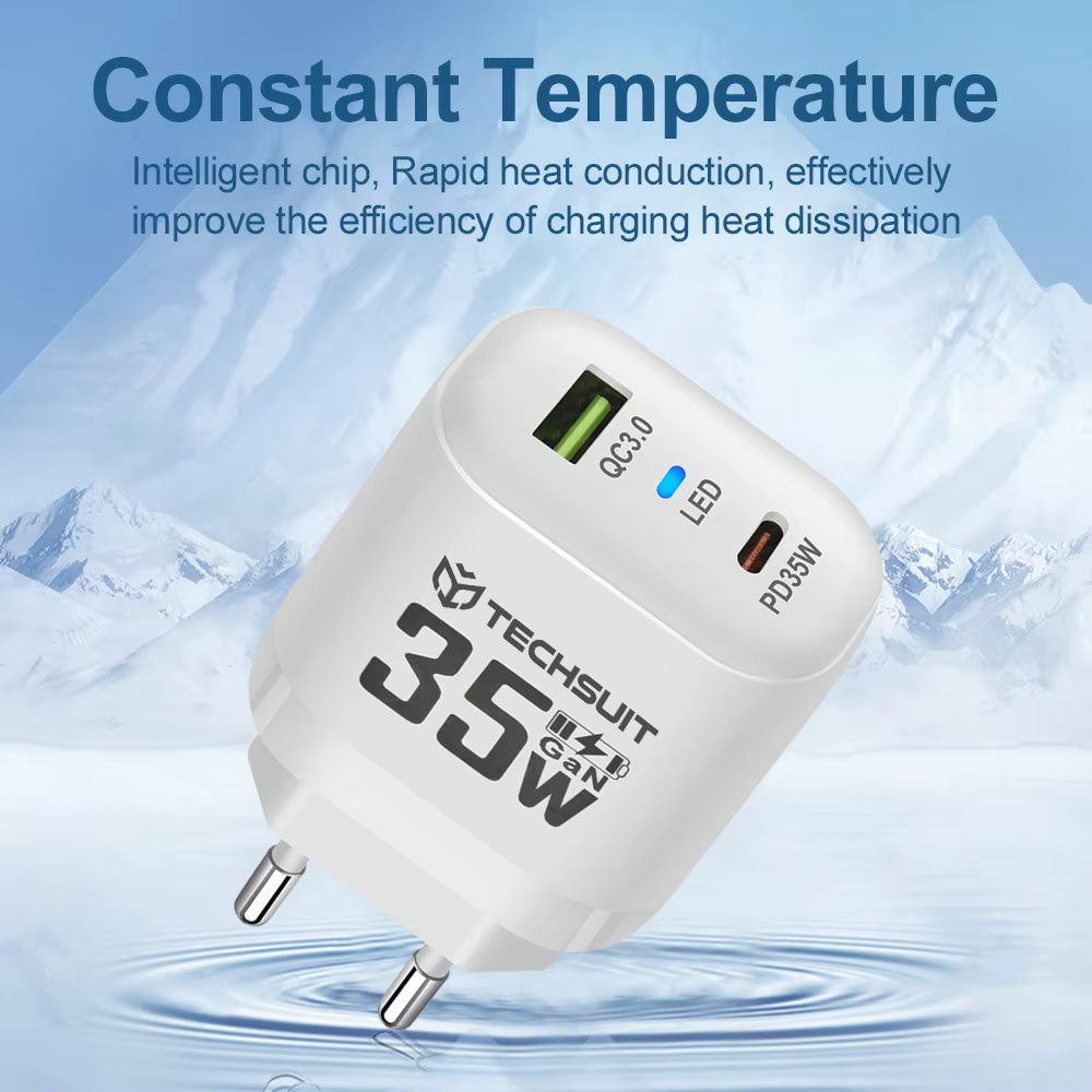 Sieťová nabíjačka Techsuit CHPD174, 35W, 3A, 1 x USB-A - 1 x USB-C, Biela