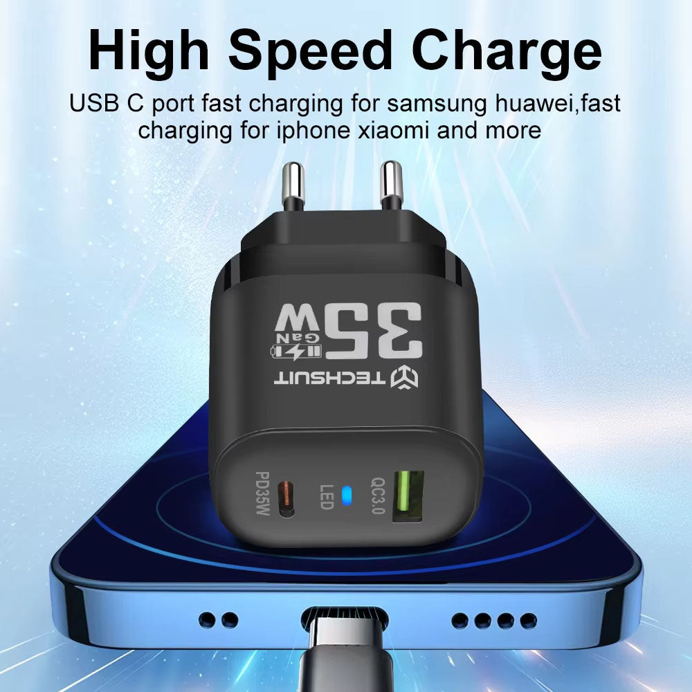 Techsuit CHPD174 Network Charger, 35W, 3A, 1 x USB-A - 1 x USB-C, White