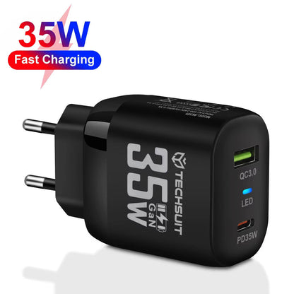 Sieťová nabíjačka Techsuit CHPD174, 35W, 3A, 1 x USB-A - 1 x USB-C, Čierna