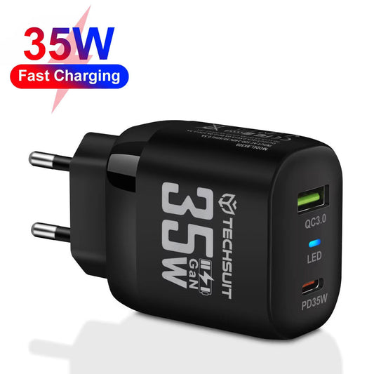 Sieťová nabíjačka Techsuit CHPD174, 35W, 3A, 1 x USB-A - 1 x USB-C, Čierna