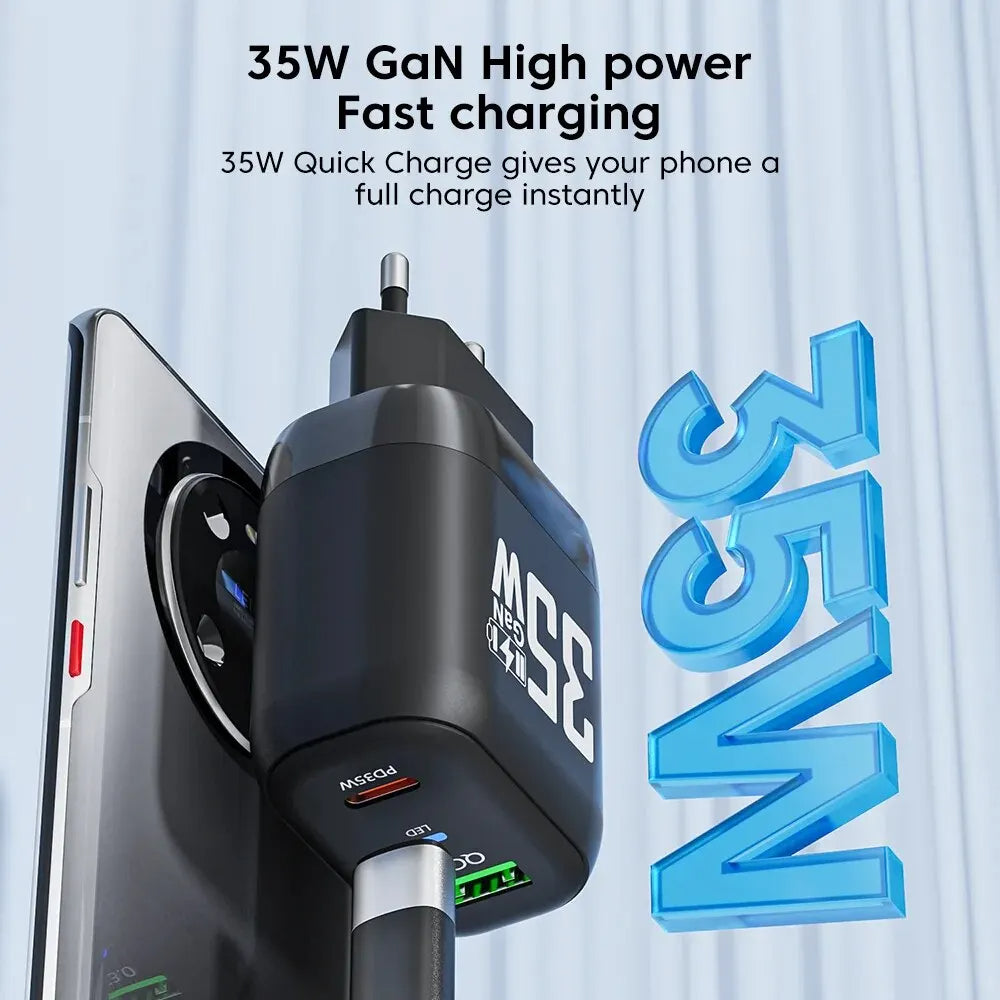 Sieťová nabíjačka Techsuit CHPD174, 35W, 3A, 1 x USB-A - 1 x USB-C, Čierna