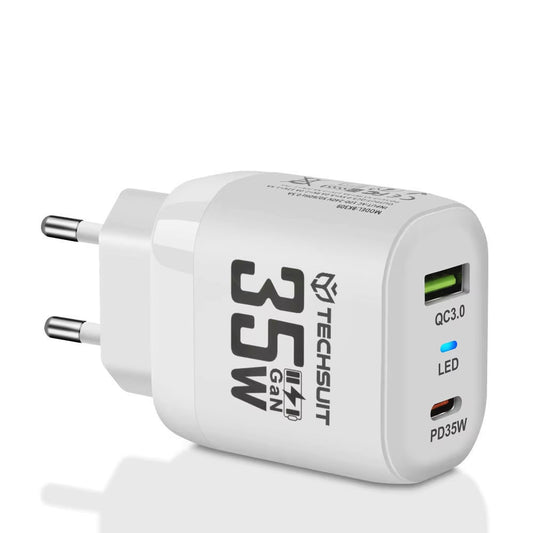 Sieťová nabíjačka Techsuit CHPD174, 35W, 3A, 1 x USB-A - 1 x USB-C, Biela
