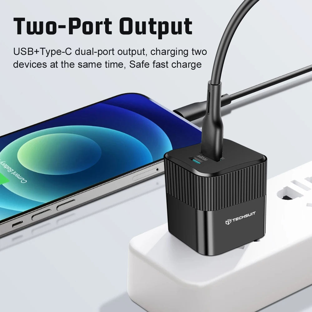Sieťová nabíjačka Techsuit CHPD216 Tiny, 25W, 3A, 1 x USB-A - 1 x USB-C, Biela