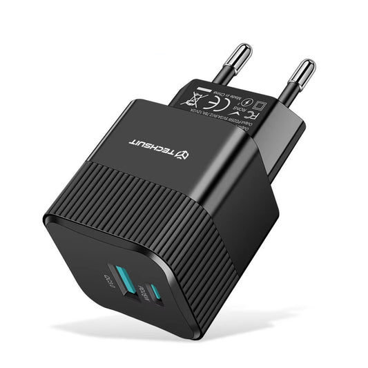 Sieťová nabíjačka Techsuit CHPD216 Tiny, 25W, 3A, 1 x USB-A - 1 x USB-C, Čierna