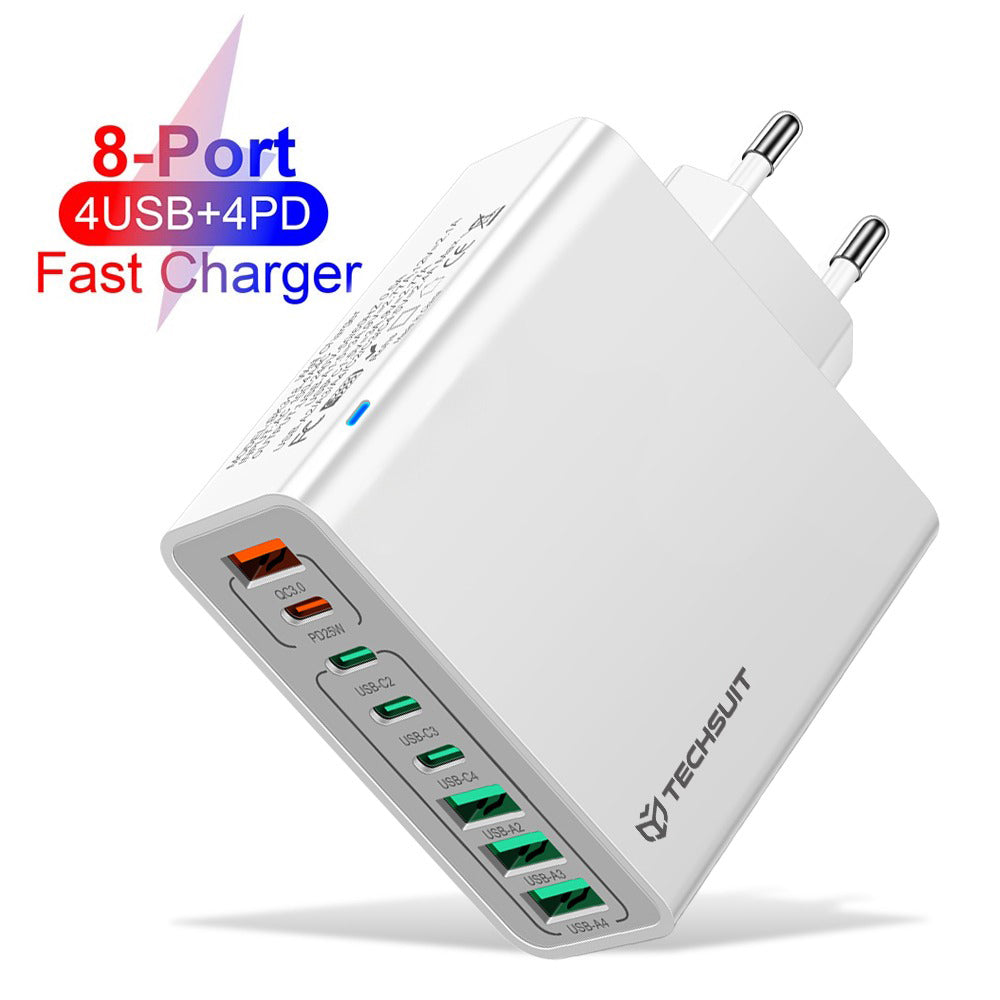 Sieťová nabíjačka Techsuit CHPD224, 65W, 3.25A, 4 x USB-A - 4 x USB-C, Biela