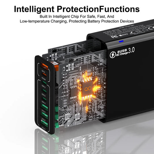 Sieťová nabíjačka Techsuit CHPD224, 65W, 3.25A, 4 x USB-A - 4 x USB-C, Biela