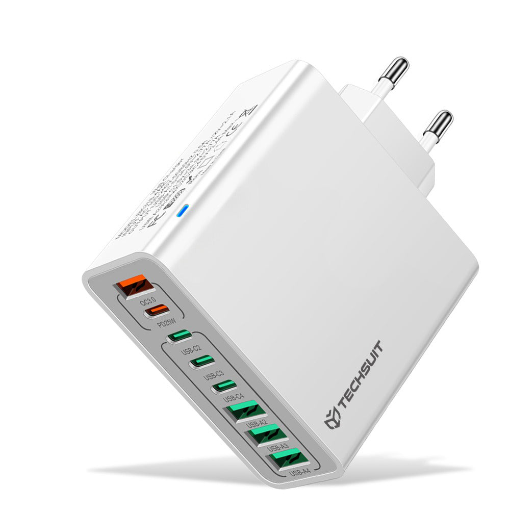 Sieťová nabíjačka Techsuit CHPD224, 65W, 3.25A, 4 x USB-A - 4 x USB-C, Biela