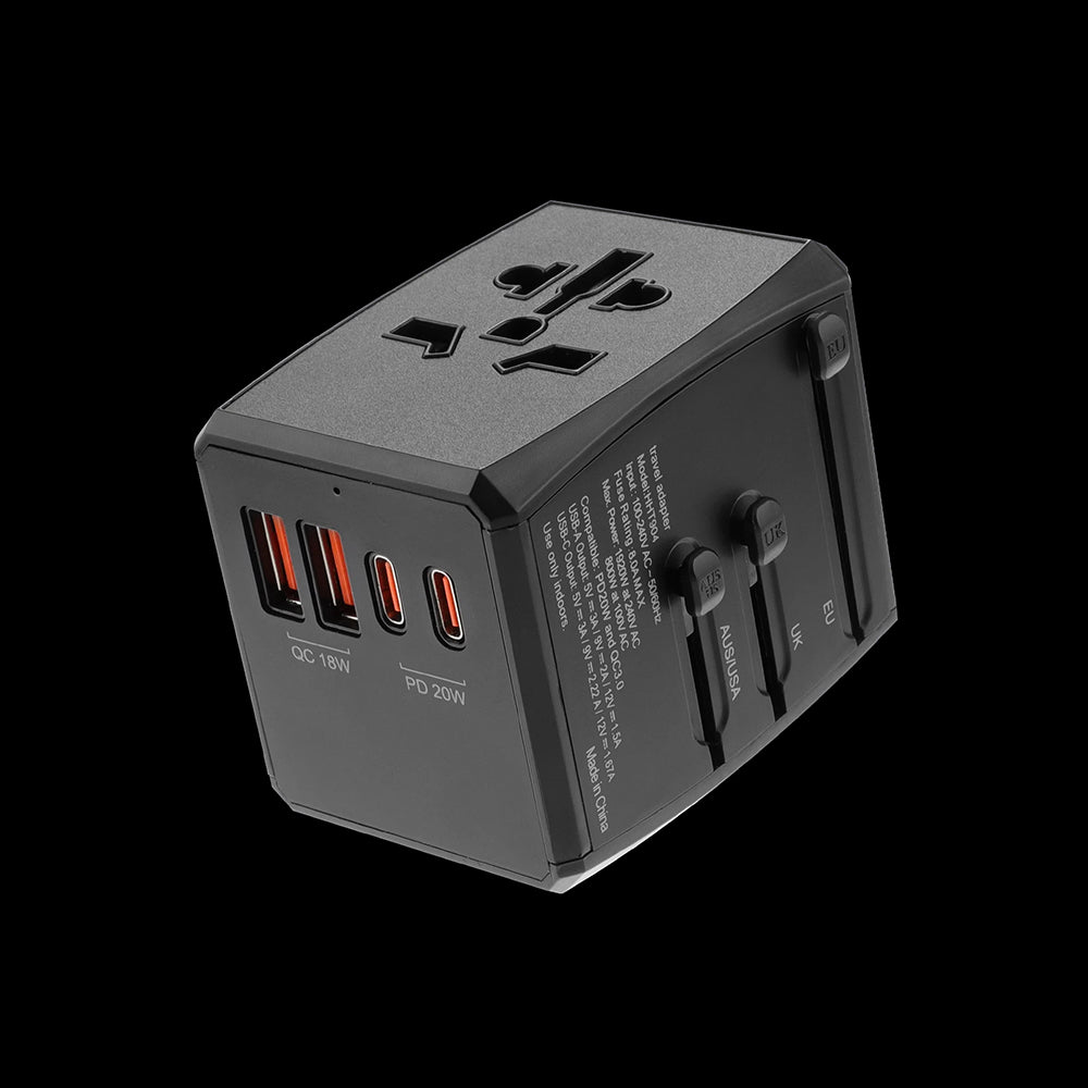 Sieťová nabíjačka Techsuit HHT904-B2 Travel, 20W, 3A, 2 x USB-A - 2 x USB-C, čierna