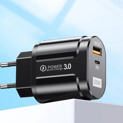 Sieťová nabíjačka Techsuit Premium, 20W, 3A, 1 x USB-A - 1 x USB-C, Biela