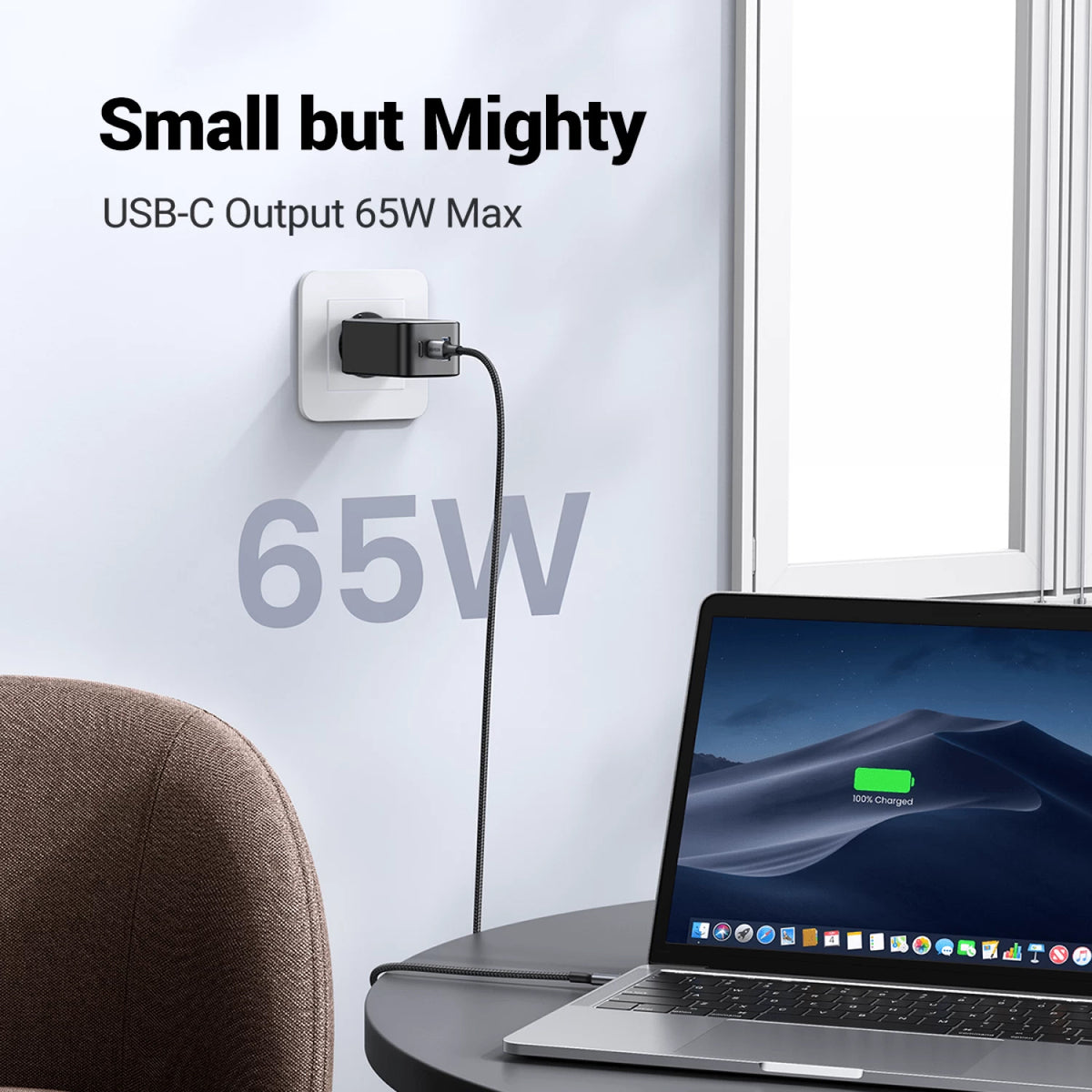 Sieťová nabíjačka UGREEN CD244 (10335), 65W, 3A, 1 x USB-A - 2 x USB-C, sivá