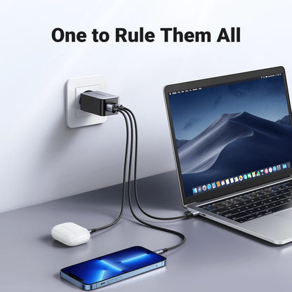 Sieťová nabíjačka UGREEN CD244 (10335), 65W, 3A, 1 x USB-A - 2 x USB-C, sivá
