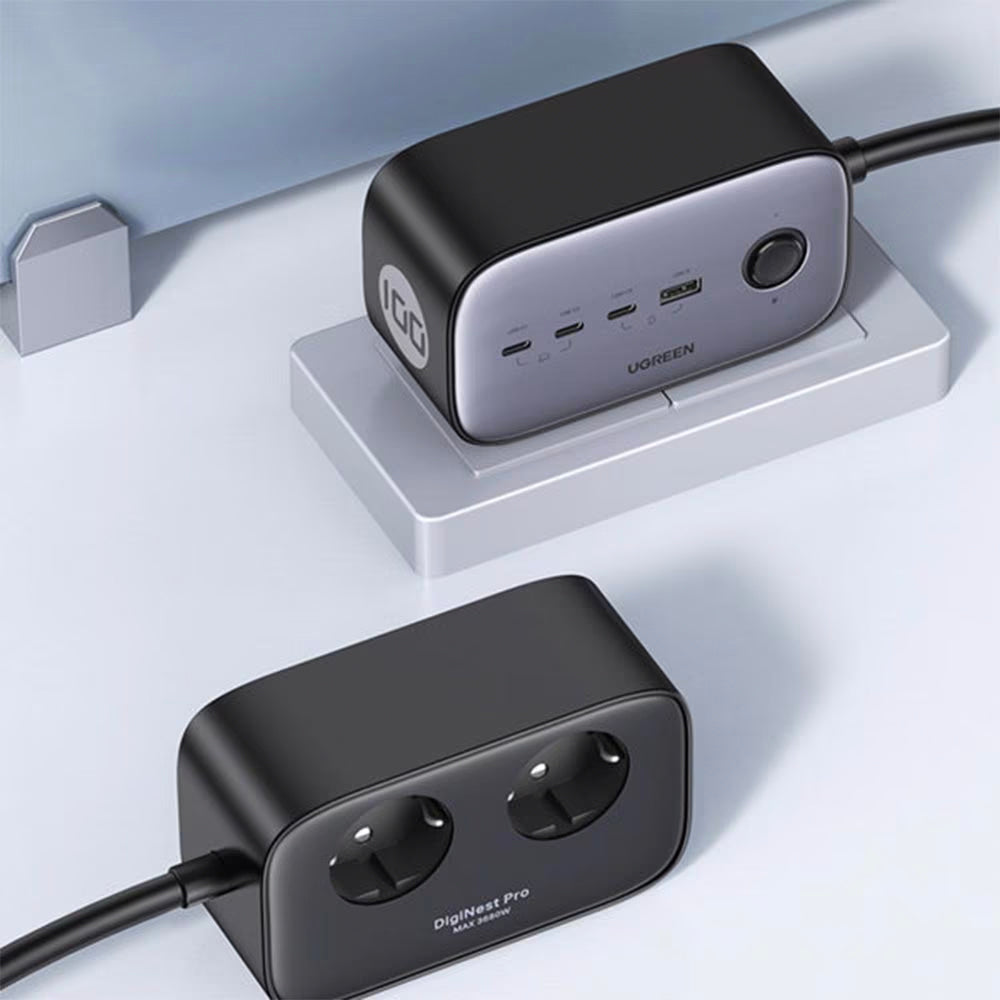 Predlžovačka UGREEN CD270, 2 x Schuko, Sivá