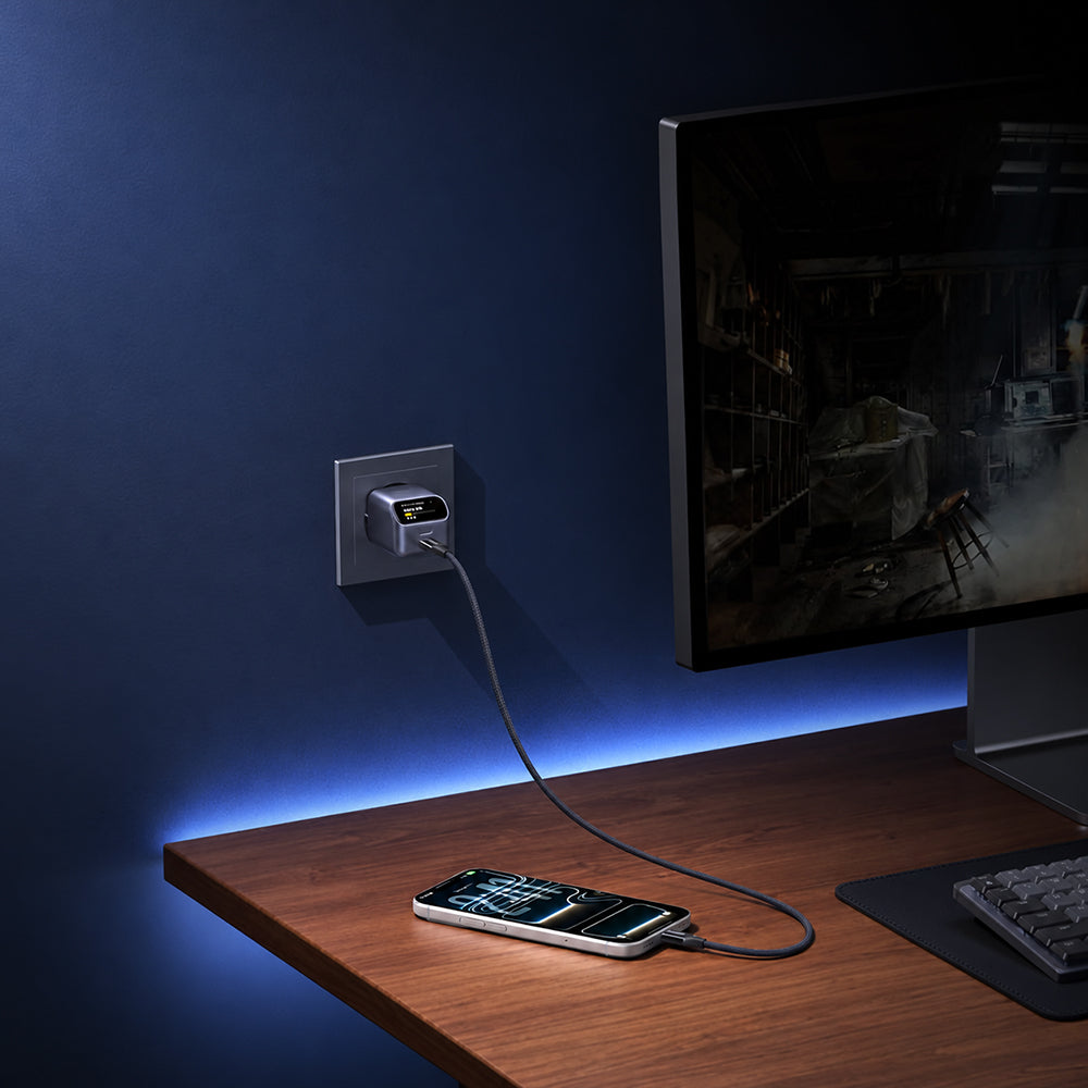 Sieťová nabíjačka UGREEN Nexode Pro X740 (25419B) s displejom, 45 W, 3 A, 1 × USB-C, sivá