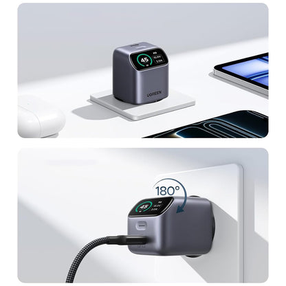 Sieťová nabíjačka UGREEN Nexode Pro X740 (25419B) s displejom, 45 W, 3 A, 1 × USB-C, sivá