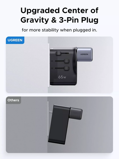 Sieťová nabíjačka UGREEN Travel S550 (55001), 65W, 3,25A, 1 x USB-A - 2 x USB-C, čierna