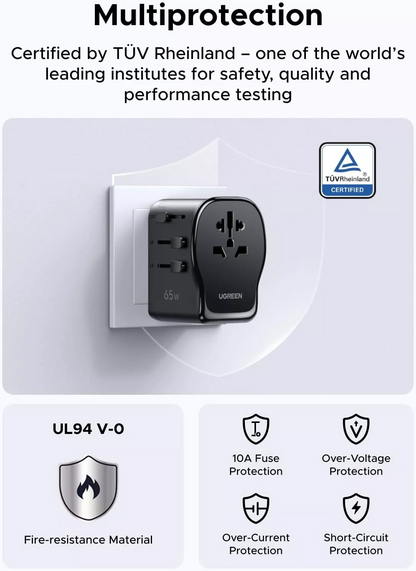 Sieťová nabíjačka UGREEN Travel S550 (55001), 65W, 3,25A, 1 x USB-A - 2 x USB-C, čierna