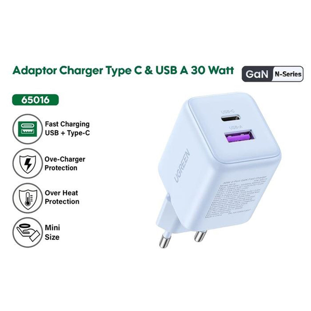 Sieťová nabíjačka UGREEN X516, 30W, 3A, 1 x USB-A - 1 x USB-C, Čierna