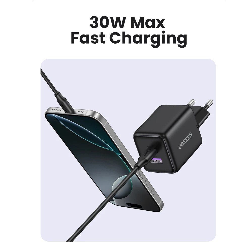 Sieťová nabíjačka UGREEN X516, 30W, 3A, 1 x USB-A - 1 x USB-C, Čierna