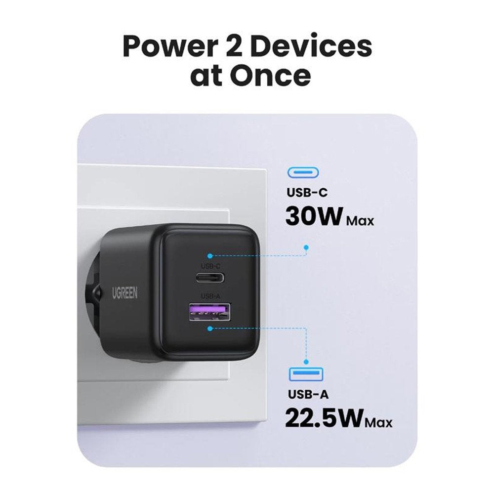 Sieťová nabíjačka UGREEN X516, 30W, 3A, 1 x USB-A - 1 x USB-C, Čierna