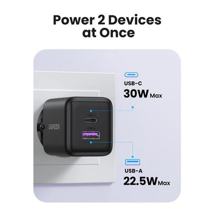 Sieťová nabíjačka UGREEN X516, 30W, 3A, 1 x USB-A - 1 x USB-C, Čierna