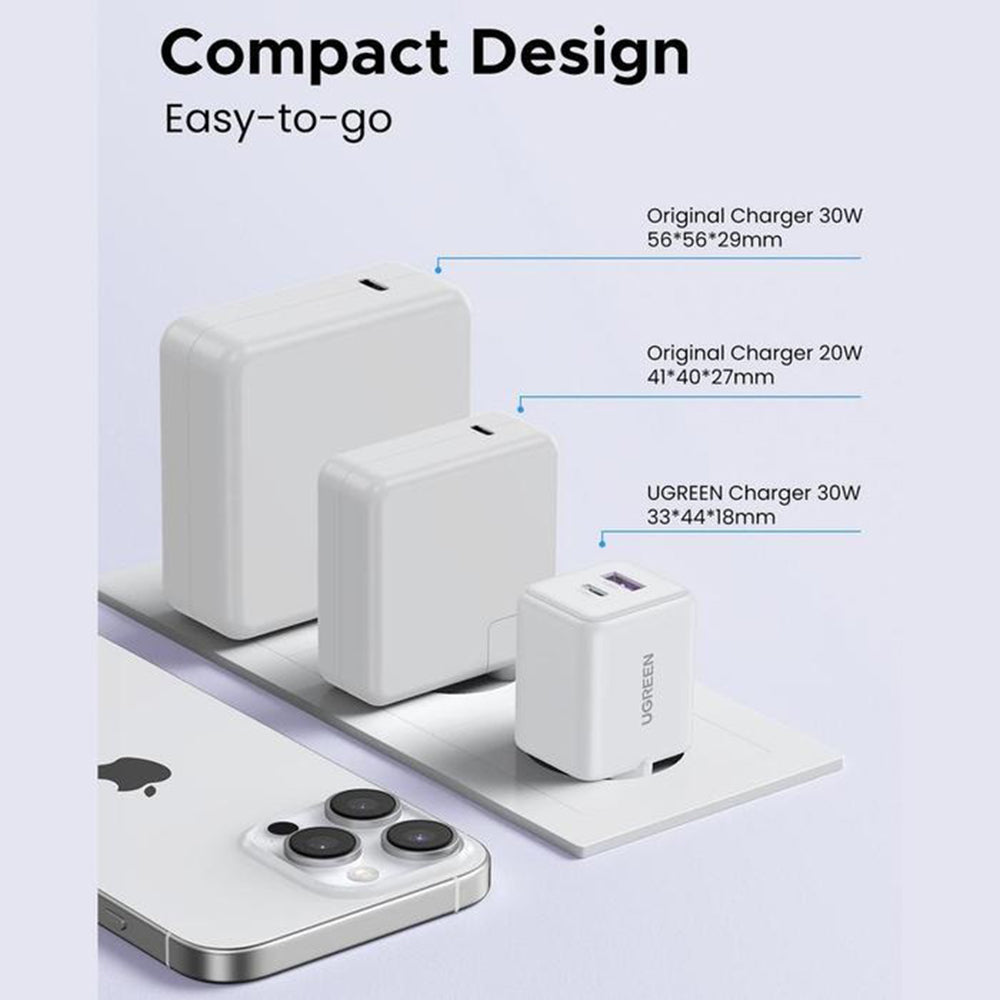 UGREEN X516 Network Charger, 30W, 3A, 1 x USB-A - 1 x USB-C, Grey