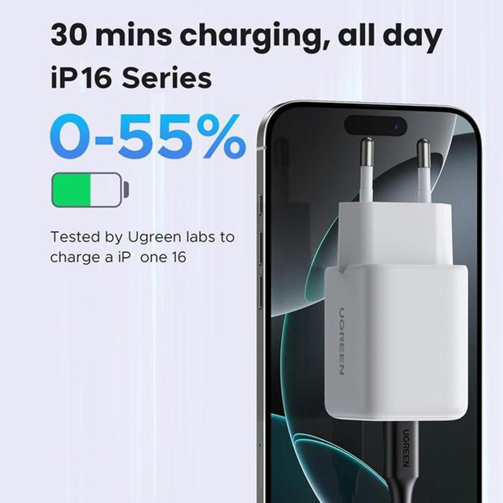 UGREEN X516 Network Charger, 30W, 3A, 1 x USB-A - 1 x USB-C, Grey