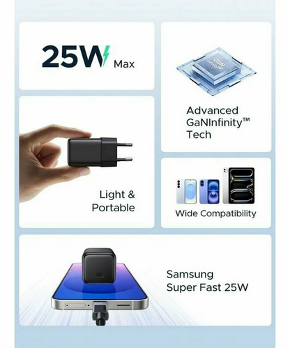 Sieťová nabíjačka UGREEN X517, 25W, 3A, 1 x USB-C, Čierna