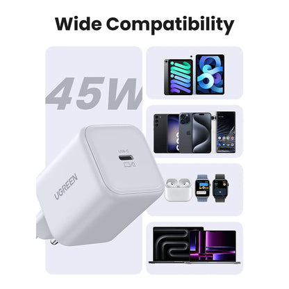 Sieťová nabíjačka UGREEN X524 (65053), 45W, 3A, 1 x USB-C, biela